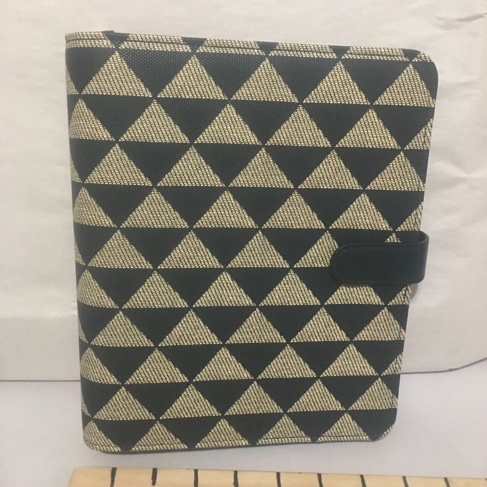 Franklin Covey Black/Tan Geometric Strap 6-Ring Compact Planner Organizer Binder